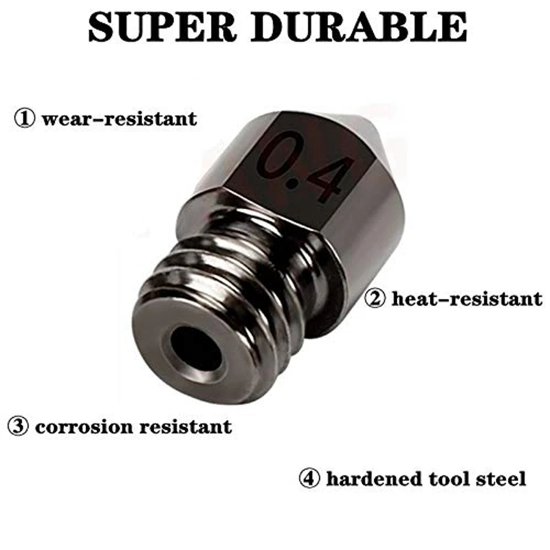 6Pcs MK8 Hardened Steel Tool High Temperature Pointed Wear Resistant Nozzles 0.4 mm 3D Printer Compatible with Makerbo
6Pcs MK8 Hardened Steel Tool High Temperature Pointed Wear Resistant Nozzles 0.4 mm 3D Printer Compatible with Makerbo