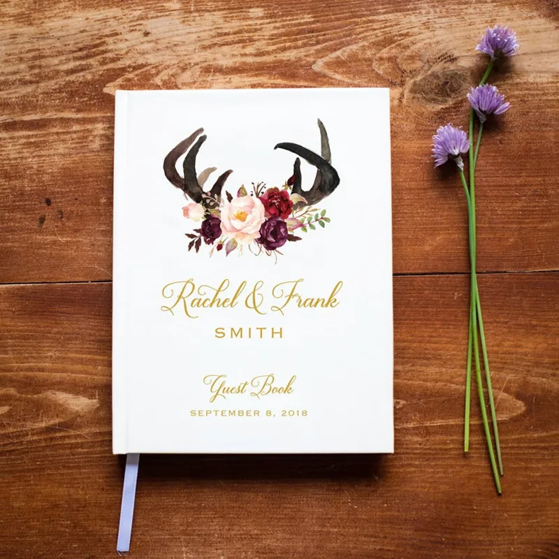

Burgundy foil gold wedding Guestbook personalised floral wedding guest book alternative hardcover sign in baby shower ideas book