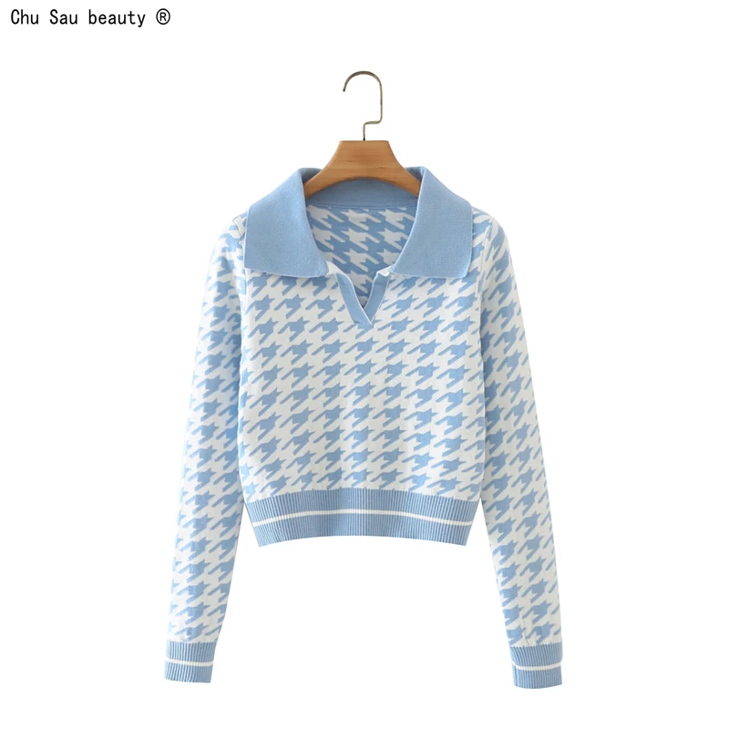 Vintage Houndstooth Sweater Women Autumn 2021 New Short Polo Collar Long Sleeve Pullover Women Sweater Hot Girl Fashion Top
Vintage Houndstooth Sweater Women Autumn 2021 New Short Polo Collar Long Sleeve Pullover Women Sweater Hot Girl Fashion Top