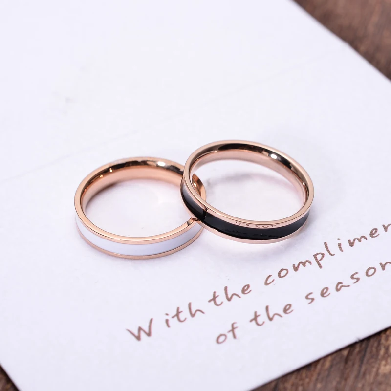 YUN RUO Black Enamel Couple Rings Rose Gold Color Fashion Titanium Steel Jewelry Birthday Gift Woman Never Fade Drop Shipping
YUN RUO Black Enamel Couple Rings Rose Gold Color Fashion Titanium Steel Jewelry Birthday Gift Woman Never Fade Drop Shipping