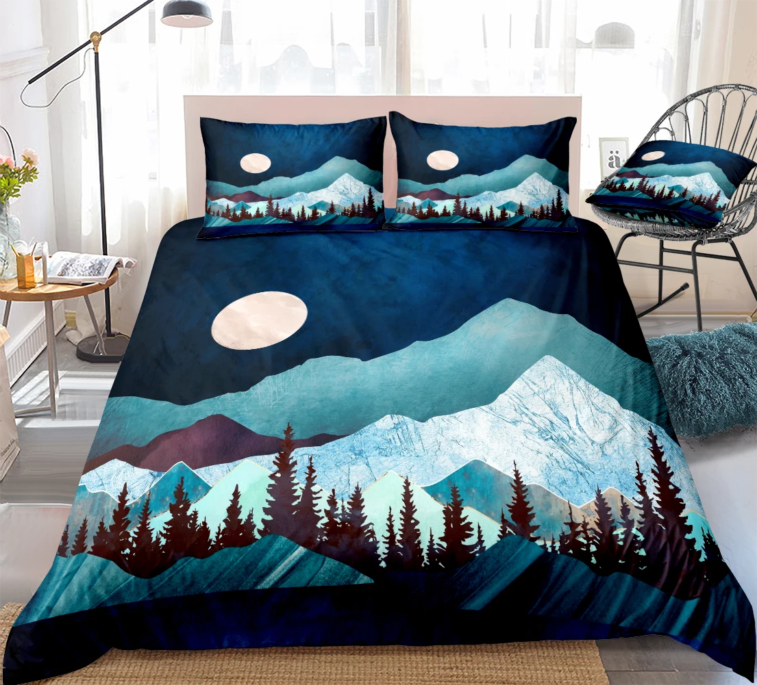 Nature Duvet Cover Set Watercolor Moon Bedding Snow Mountain Tree Forests and Bright Moonlight Printed Dropshipers Bedding Sets
Nature Duvet Cover Set Watercolor Moon Bedding Snow Mountain Tree Forests and Bright Moonlight Printed Dropshipers Bedding Sets