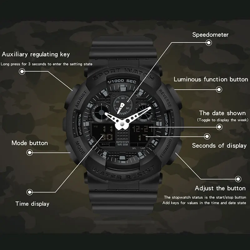 Часы наручные мужские в стиле милитари спортивные армейские аналоговые цифровые