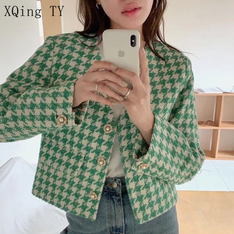 New Women's Vintage Houndstooth Short Jackets Fall Korean Elegance V-neck Loose OL Cropped Female's Coats Casual Outwear Tops
New Women's Vintage Houndstooth Short Jackets Fall Korean Elegance V-neck Loose OL Cropped Female's Coats Casual Outwear Tops