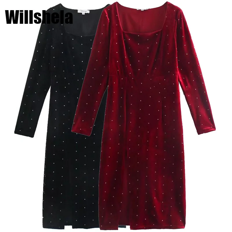 Willshela Women Fashion Dot Side Slit Zipper Midi Dress Vintage Long Sleeve Square Collar Female Dresses
Willshela Women Fashion Dot Side Slit Zipper Midi Dress Vintage Long Sleeve Square Collar Female Dresses