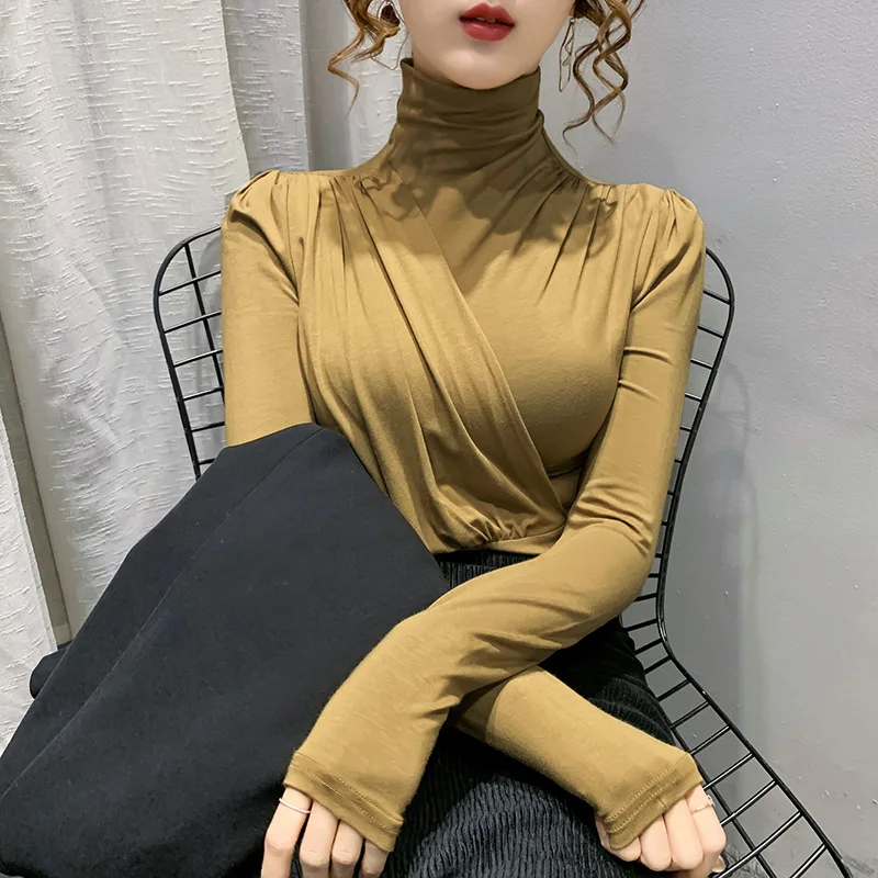 2021 Autumn Modal High Neck Bottoming Shirt Fashion Casual Long Sleeved Solid Color Women T-Shirt Elegant Slim Blusas
2021 Autumn Modal High Neck Bottoming Shirt Fashion Casual Long Sleeved Solid Color Women T-Shirt Elegant Slim Blusas