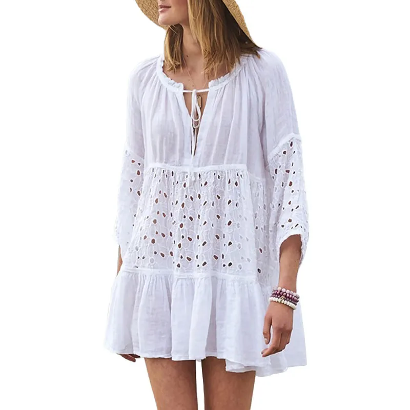 Women Swimsuit Cover Ups 3/4 Sleeve Beach Tunic Dress Solid White Beach Cover-ups Loose Elegant Beach Dress
Women Swimsuit Cover Ups 3/4 Sleeve Beach Tunic Dress Solid White Beach Cover-ups Loose Elegant Beach Dress