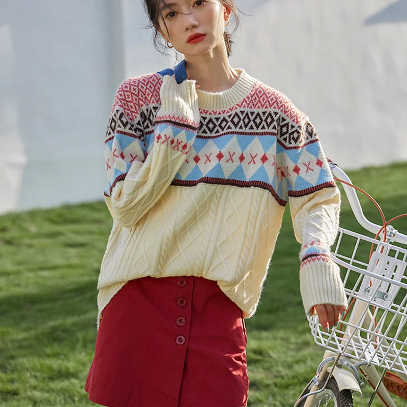 Zoki Pullover Women Sweater Thick Winter Long Sleeve O Neck Vintage Girls Sweet Knitted Jumper Outwear Casual Winter Tops 2021
Zoki Pullover Women Sweater Thick Winter Long Sleeve O Neck Vintage Girls Sweet Knitted Jumper Outwear Casual Winter Tops 2021