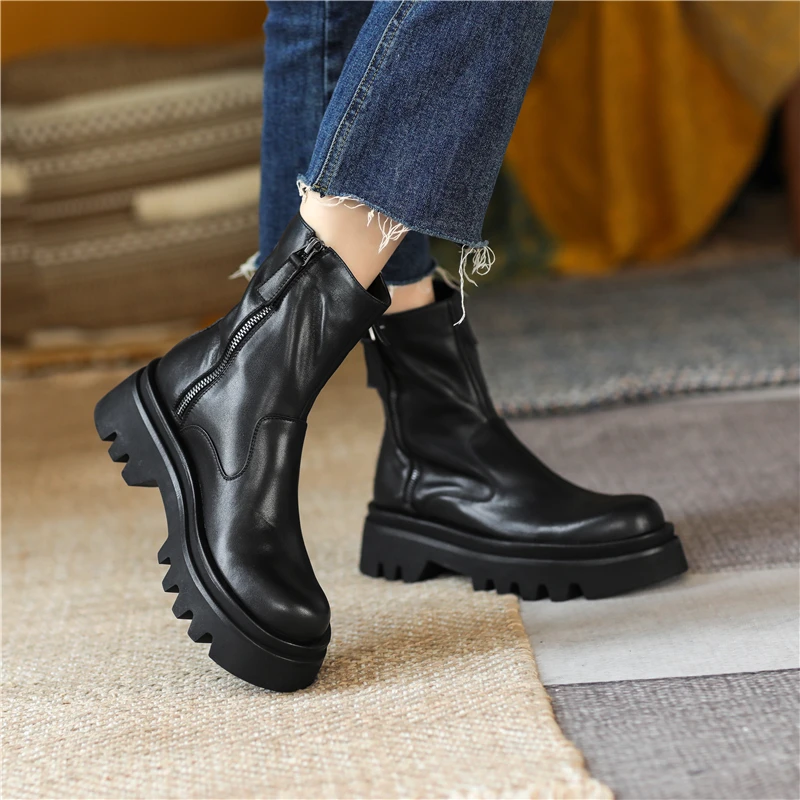VERCONAS Genuine Leather Side Zipper Women Ankle Boots Concise Retro Platforms Thick Heels Round Toe Working Casual Shoes Woman
VERCONAS Genuine Leather Side Zipper Women Ankle Boots Concise Retro Platforms Thick Heels Round Toe Working Casual Shoes Woman