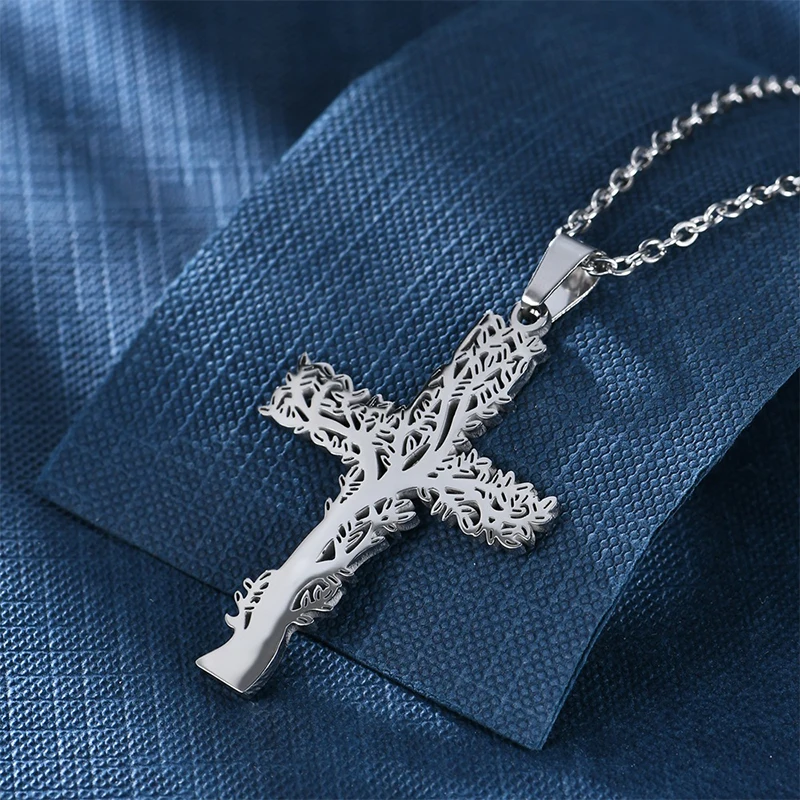 Retro Tree of Life Cross Pendant Necklace Stainless Steel Catholic Jesus Silver Black Cross Charm Fashion Jewelry Gift Accessory
Retro Tree of Life Cross Pendant Necklace Stainless Steel Catholic Jesus Silver Black Cross Charm Fashion Jewelry Gift Accessory