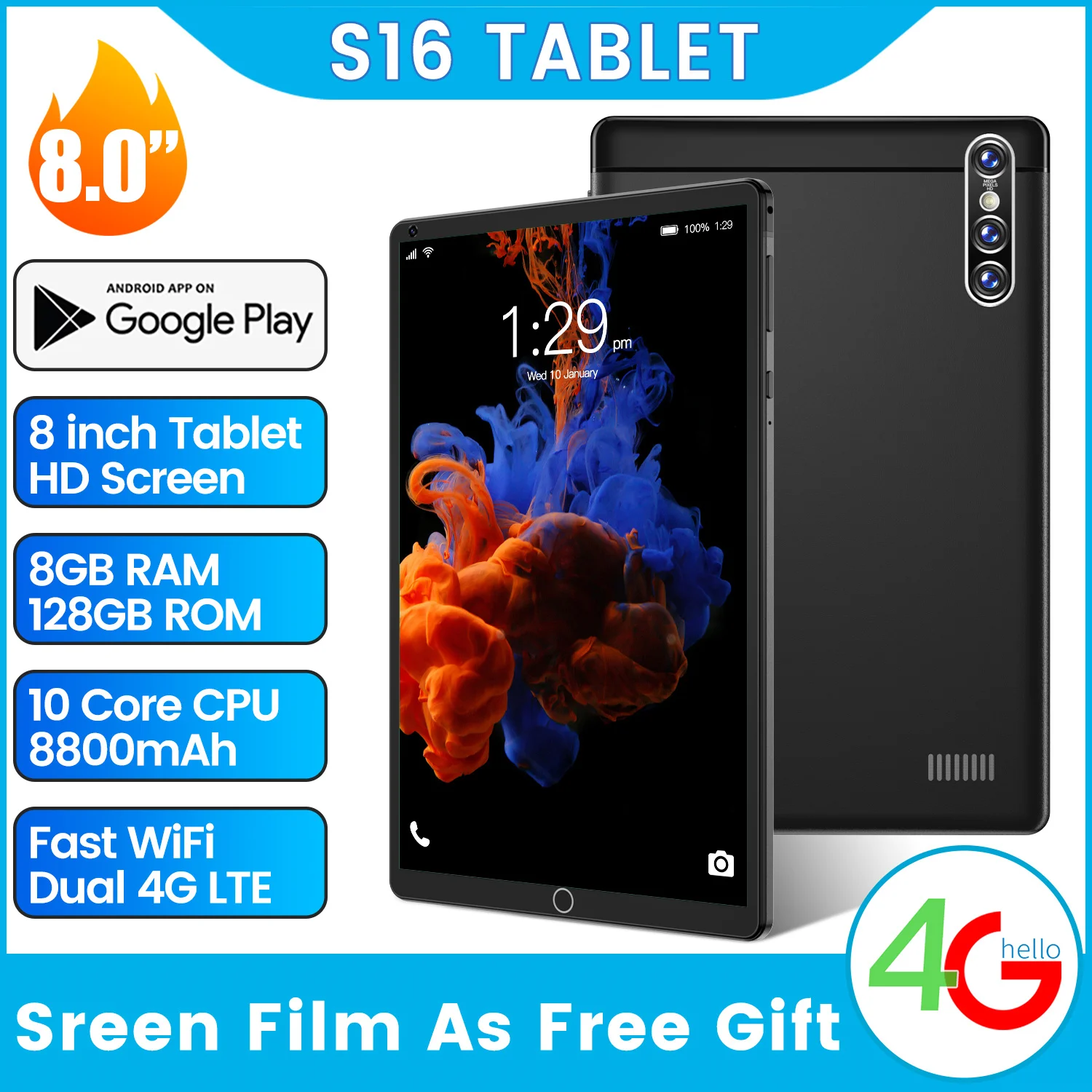 New Global Version S16 8+13MP Andriod 10.0 MTK6797 Tablet Computer 8GB+128GB 8.0 Inch Deca Core 8800mAh 4G 5G Network Tablet
New Global Version S16 8+13MP Andriod 10.0 MTK6797 Tablet Computer 8GB+128GB 8.0 Inch Deca Core 8800mAh 4G 5G Network Tablet