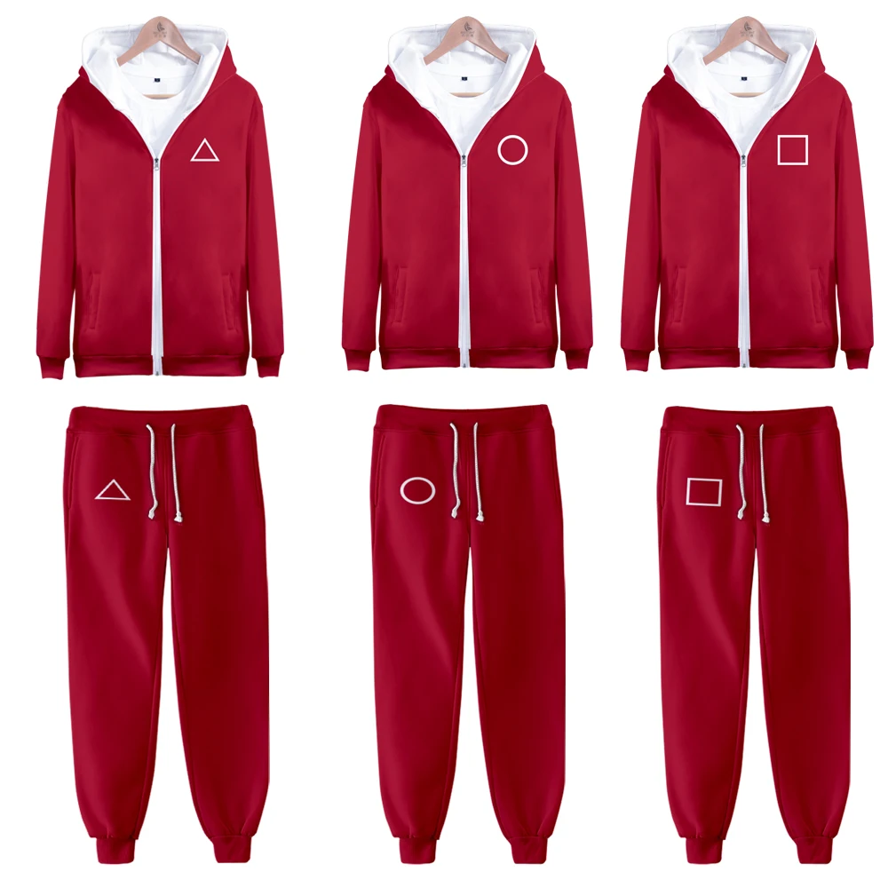 Fashion 3D Squid Game Zipper Hoodies and Pants Two Pieces Unisex Sets Hip Hop long sleeve Men Women Autumn Kids Red Hooded Suits
Fashion 3D Squid Game Zipper Hoodies and Pants Two Pieces Unisex Sets Hip Hop long sleeve Men Women Autumn Kids Red Hooded Suits