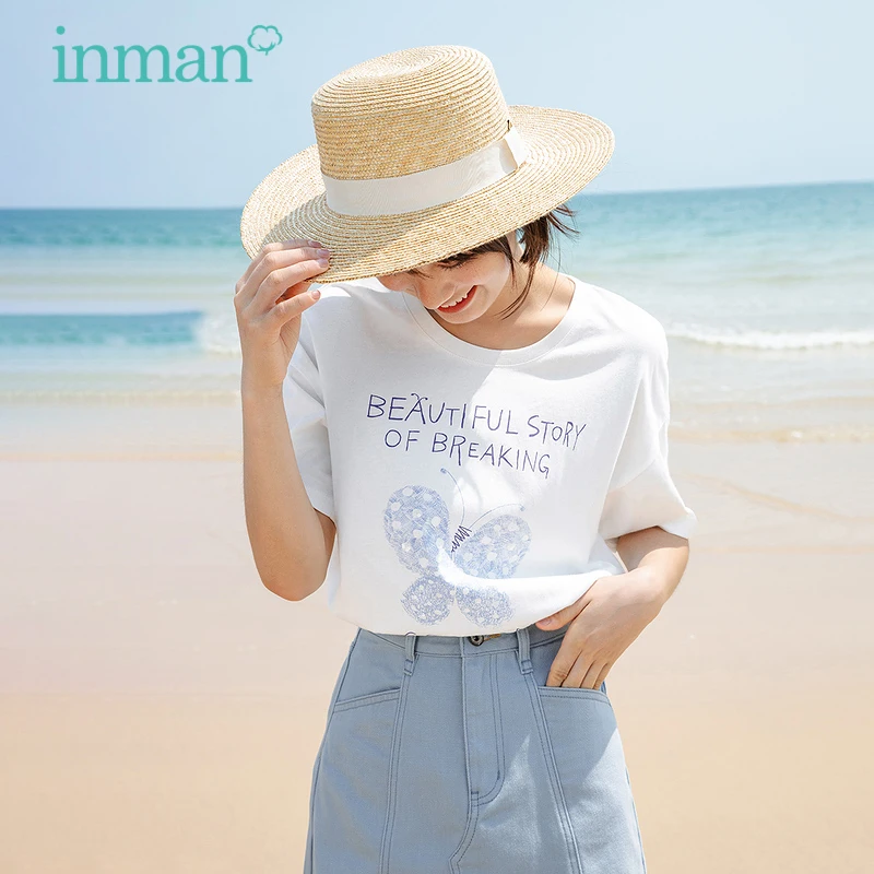 INMAN Summer Female's T-Shirt Round Collar Dropped Shoulder Letter Butterfly Printing Sequin No Mark Casual Short Sleeve Top
INMAN Summer Female's T-Shirt Round Collar Dropped Shoulder Letter Butterfly Printing Sequin No Mark Casual Short Sleeve Top
