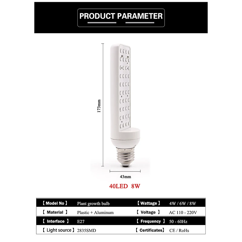 E27 Full Spectrum 40W LED Plant Grow Light Bulb Fitolampy Phyto Lamp For Indoor Garden Plants Flower
E27 Full Spectrum 40W LED Plant Grow Light Bulb Fitolampy Phyto Lamp For Indoor Garden Plants Flower