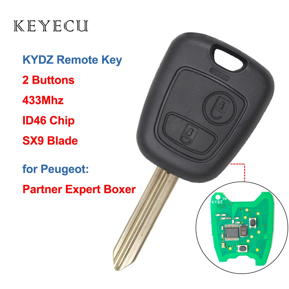 Keyecu Remote Car Key Fob 2 Buttons 433MHz with ID46 Chip for Peugeot Partner Expert Boxer, SX9 Blade
Keyecu Remote Car Key Fob 2 Buttons 433MHz with ID46 Chip for Peugeot Partner Expert Boxer, SX9 Blade