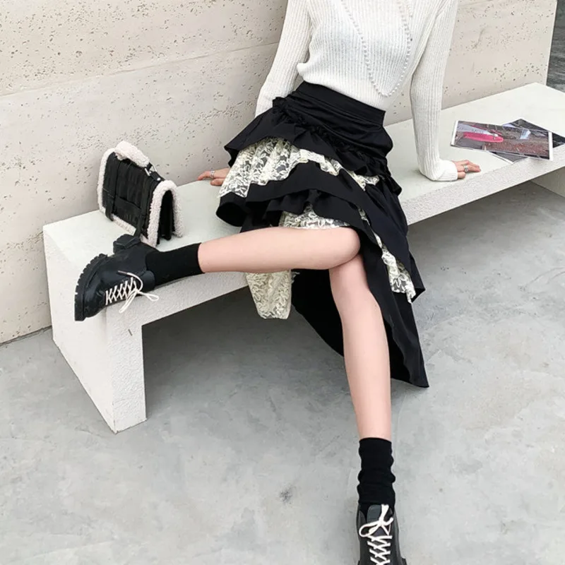 SONDR 2021 Spring Autumn New Women Elastic Waist Casual Pathwork Lace Black Panelled Over Knee Asymmetrical Ruffles Skirt
SONDR 2021 Spring Autumn New Women Elastic Waist Casual Pathwork Lace Black Panelled Over Knee Asymmetrical Ruffles Skirt