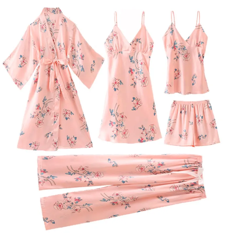 Women Pijamas Suit Black Flower 5PCS Sleepwear Spring Summer Sleep Set Satin Kimono Gown Casual Pyjamas Suit Home Clothes
Women Pijamas Suit Black Flower 5PCS Sleepwear Spring Summer Sleep Set Satin Kimono Gown Casual Pyjamas Suit Home Clothes