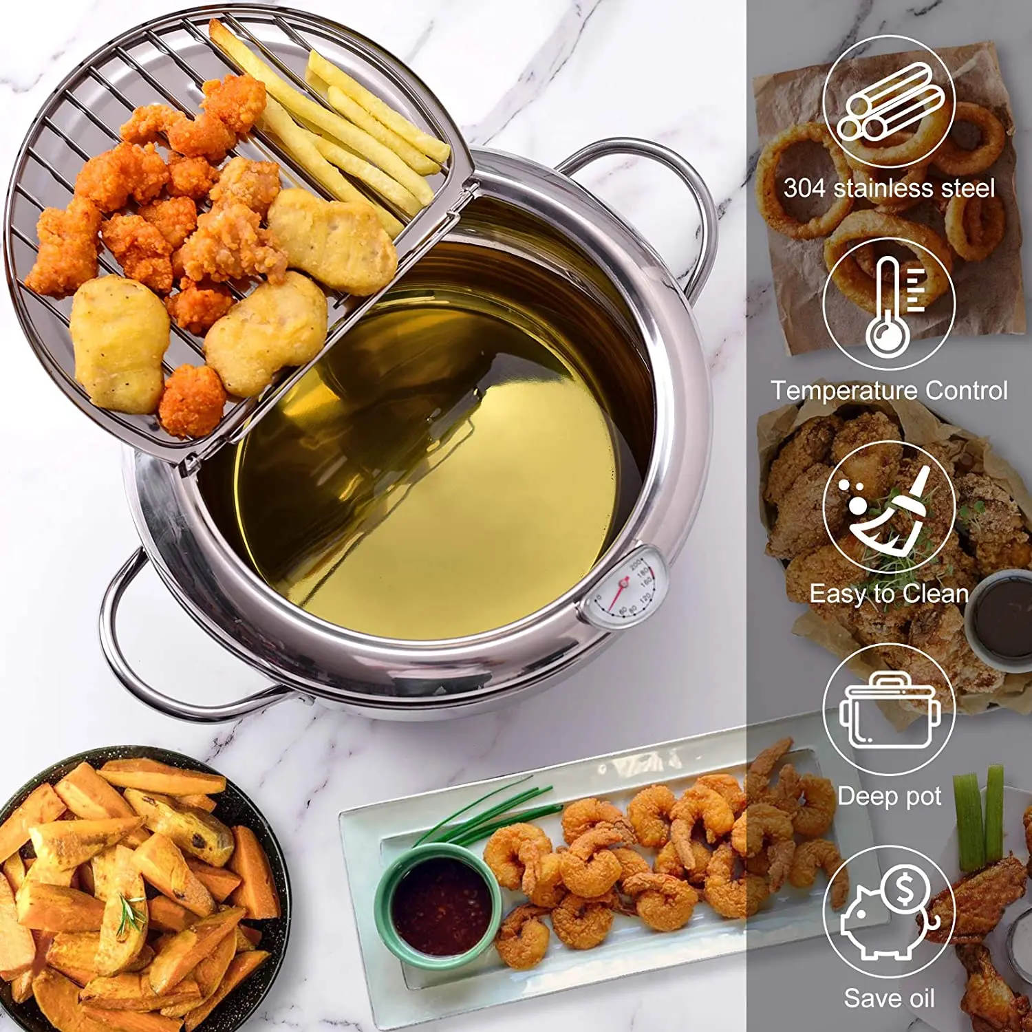 Japanese Deep Frying Pot with a Thermometer and a Lid 304 Stainless Steel Kitchen Tempura Fryer Pan 20 24 cm KC0405 Dropshipping
Japanese Deep Frying Pot with a Thermometer and a Lid 304 Stainless Steel Kitchen Tempura Fryer Pan 20 24 cm KC0405 Dropshipping