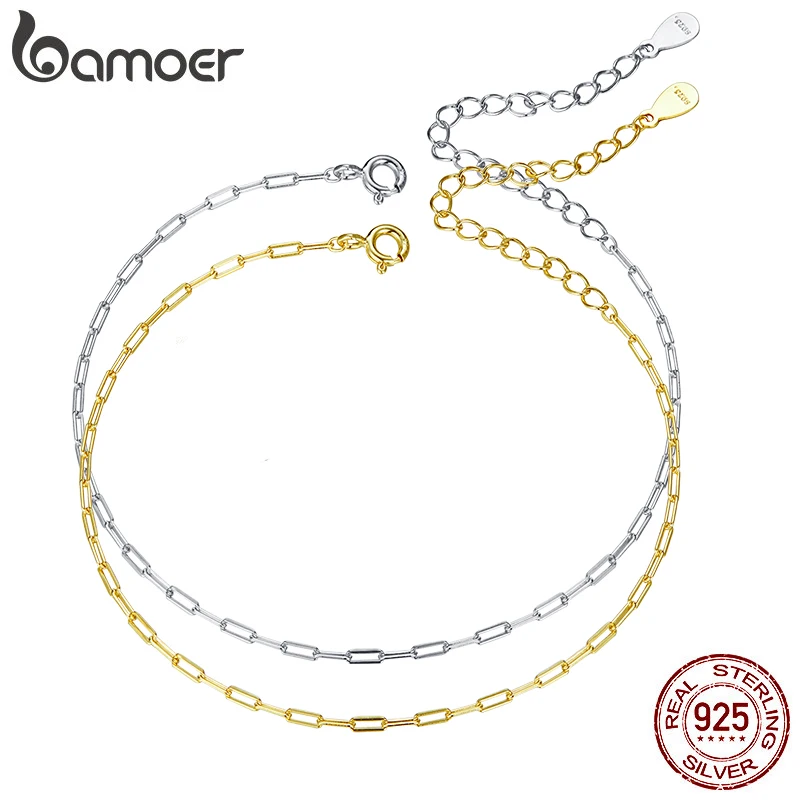 BAMOER Two Colors Real 925 Sterling Silver Simple Bracelet Gold Basic Cable Chain Hollow Link for Women Fashion Jewelry SCB221
BAMOER Two Colors Real 925 Sterling Silver Simple Bracelet Gold Basic Cable Chain Hollow Link for Women Fashion Jewelry SCB221