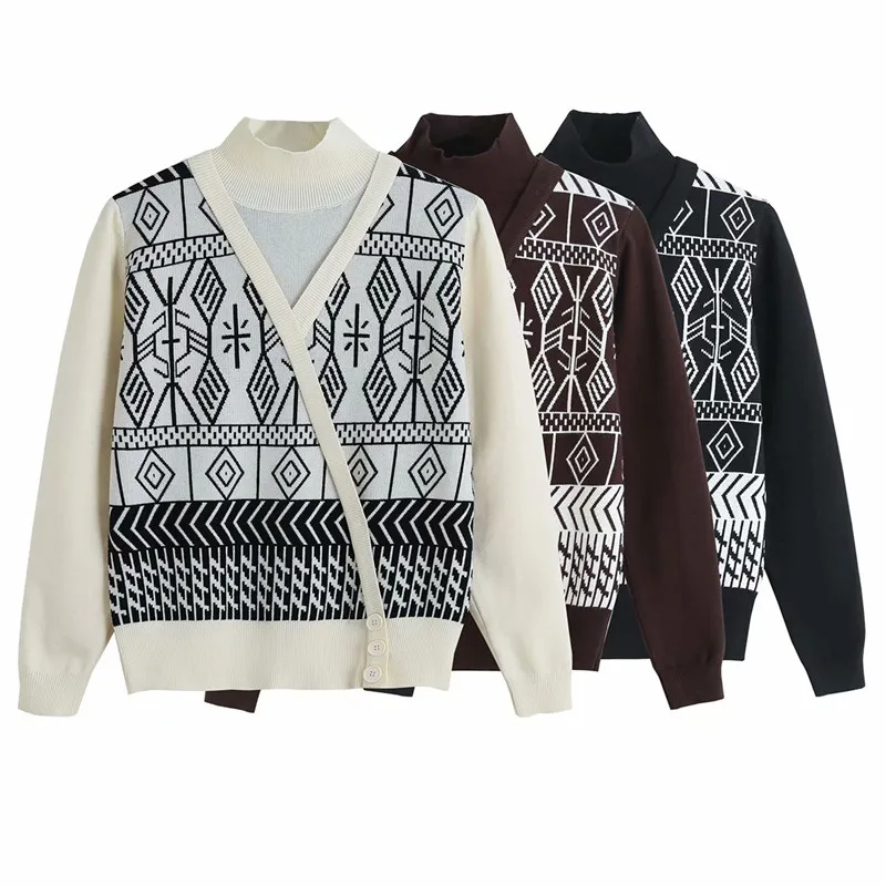 ZXQJ Vintage Women Fake set of two sweaters 2020 Fashion Ladies Turtleneck Tops Streetwear Female Geometry Jacquard Pullovers
ZXQJ Vintage Women Fake set of two sweaters 2020 Fashion Ladies Turtleneck Tops Streetwear Female Geometry Jacquard Pullovers