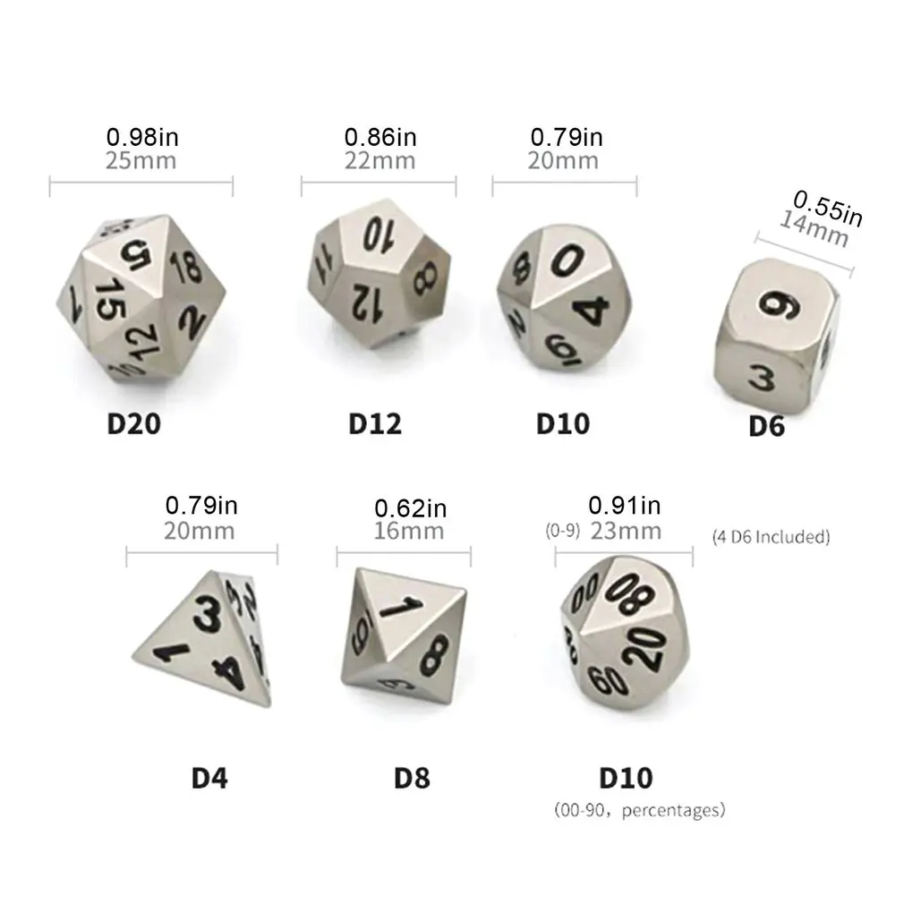 Set of 7 Shiny Metal Dice Enamel Paint Black Drawstring Pouch for RPG DND MTG Table Games 
Set of 7 Shiny Metal Dice Enamel Paint Black Drawstring Pouch for RPG DND MTG Table Games