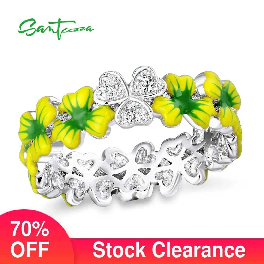 SANTUZZA Silver Ring For Women 925 Sterling Silver Delicate Green Flowers Shiny Cubic Zirconia Party Jewelry Handmade Enamel
SANTUZZA Silver Ring For Women 925 Sterling Silver Delicate Green Flowers Shiny Cubic Zirconia Party Jewelry Handmade Enamel