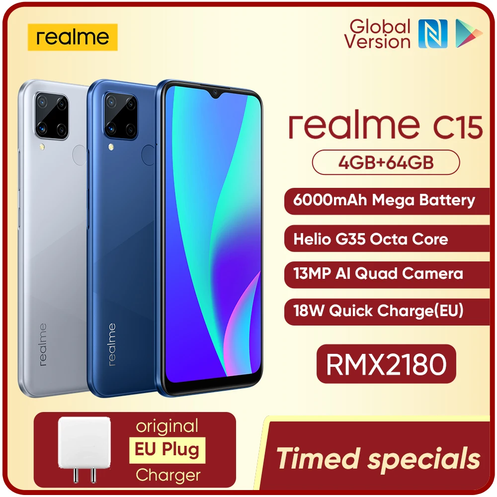 realme C15 Global Version Smartphone 4GB RAM 64GB ROM 6000mAh Big Battery Quick Charge Mobile phone 6.5inch Android Telephone
realme C15 Global Version Smartphone 4GB RAM 64GB ROM 6000mAh Big Battery Quick Charge Mobile phone 6.5inch Android Telephone