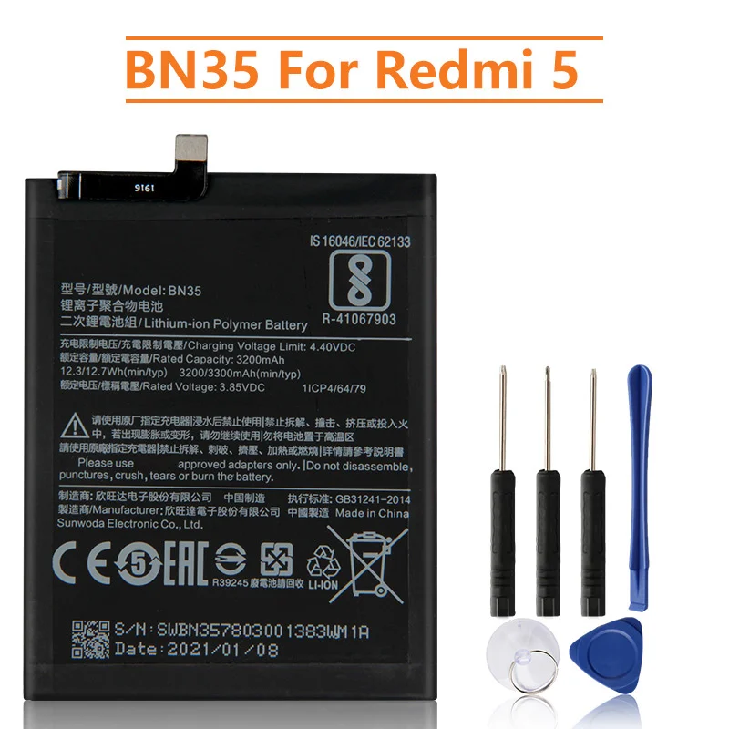 Replacement Battery BN35 For Xiaomi Mi Redmi 5 5.7" Redrice 5 Phone Rechargeable Battery 3300mAh
Replacement Battery BN35 For Xiaomi Mi Redmi 5 5.7" Redrice 5 Phone Rechargeable Battery 3300mAh