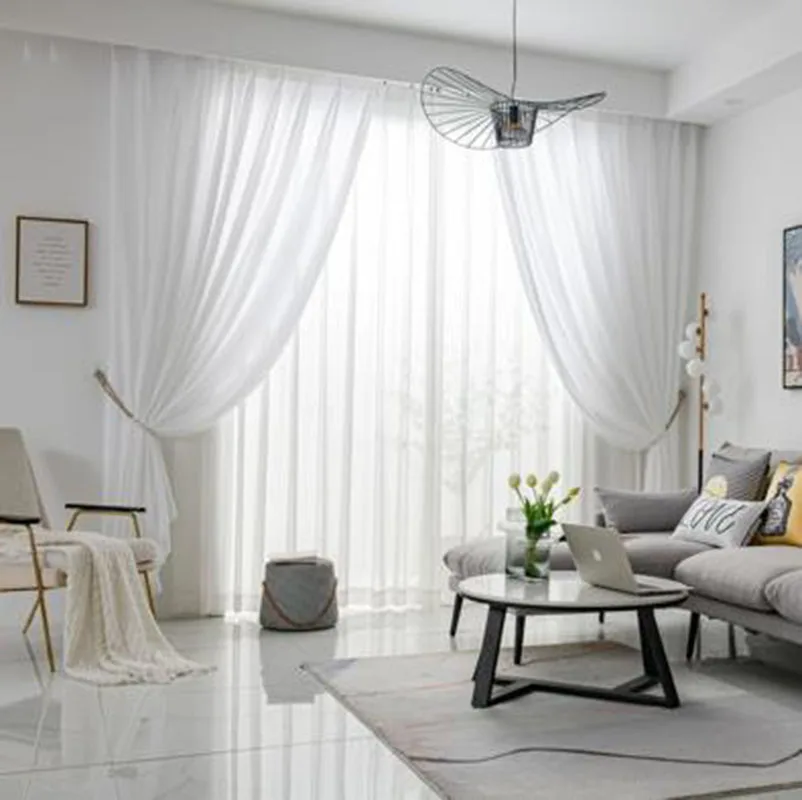 

White Tulle Blackout Curtains For Living Room Rideau шторы фатин Para Salon Cortinas Nordic Minimalist Modern Retro Country 2021