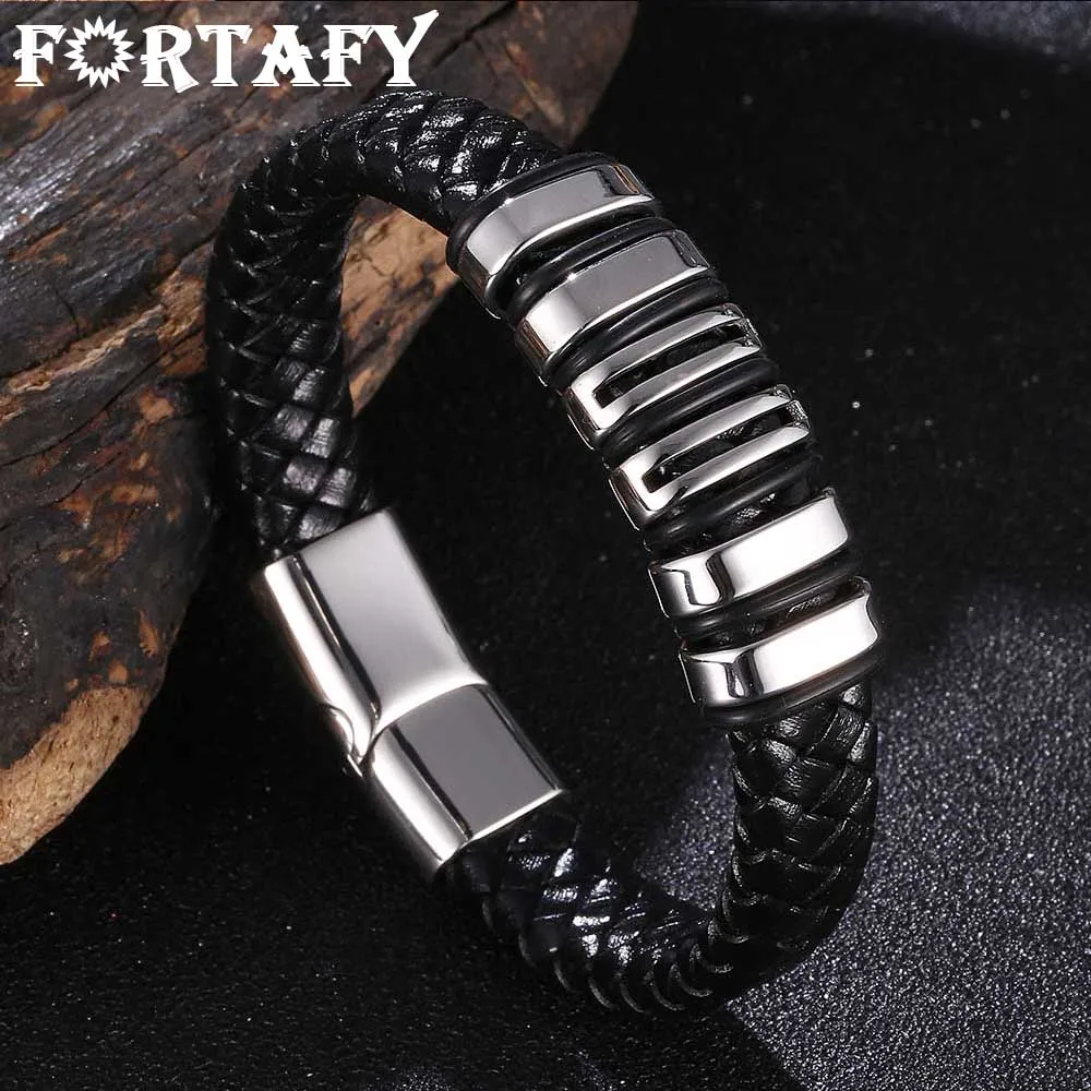 FORTAFY Braided Leather Men's Bracelet Stainless Steel Accessories Combination Handmade Wristband for Male Party Jewelry FR1082
FORTAFY Braided Leather Men's Bracelet Stainless Steel Accessories Combination Handmade Wristband for Male Party Jewelry FR1082