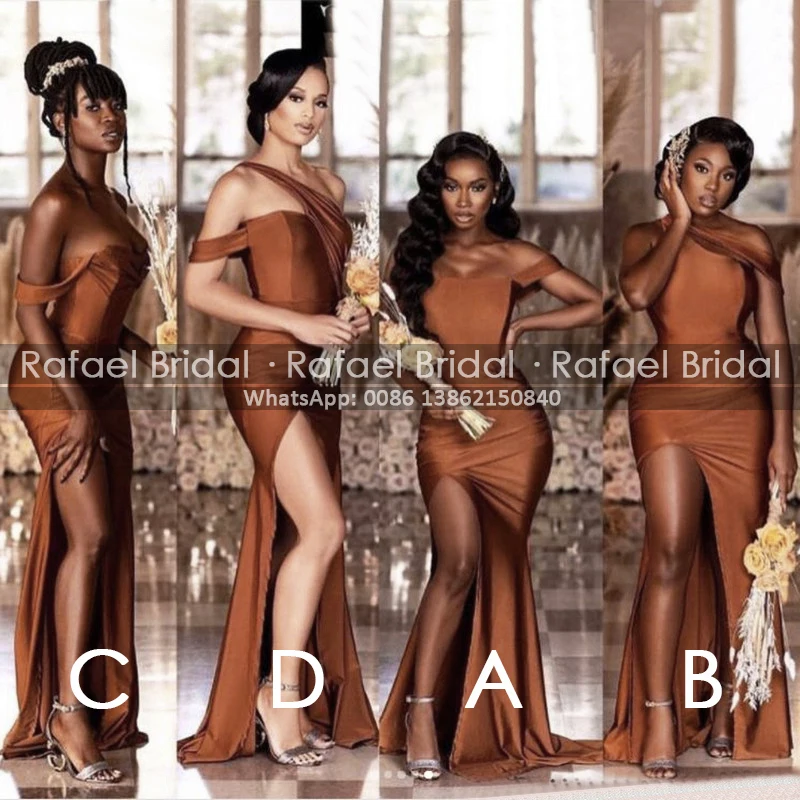 Sexy High Split Bronze Bridesmaid Dresses Mermaid Boat Neck Floor Length Long Women Brown Prom Dress Wedding Party Vestidos
Sexy High Split Bronze Bridesmaid Dresses Mermaid Boat Neck Floor Length Long Women Brown Prom Dress Wedding Party Vestidos