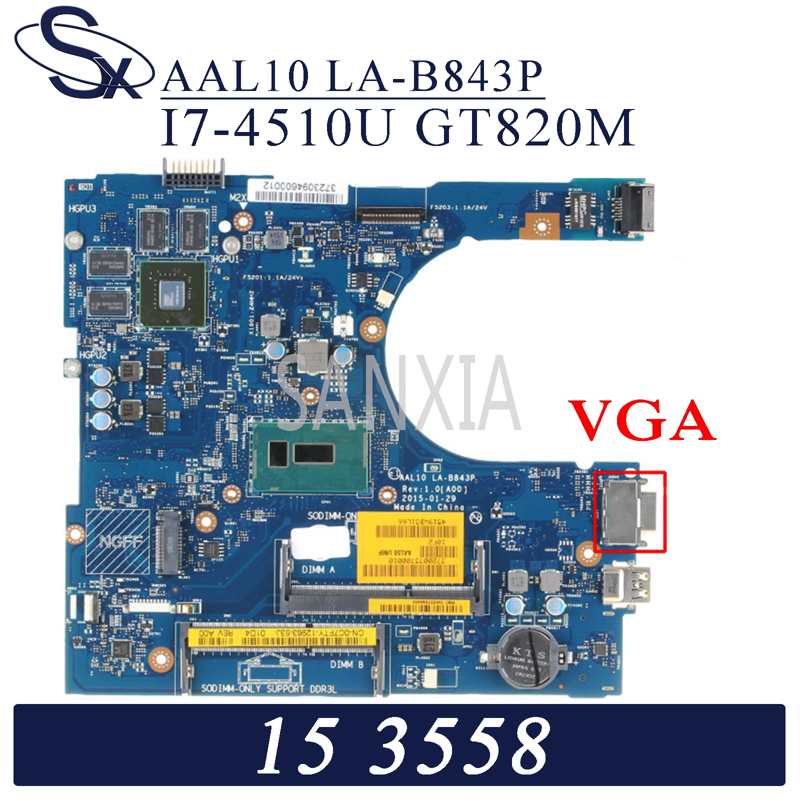 Материнская плата KEFU LA-B843P для ноутбука Dell Inspiron 15-3558 оригинальная материнская плата I7-4510U/4500U GT820M
Материнская плата KEFU LA-B843P для ноутбука Dell Inspiron 15-3558 оригинальная материнская плата I7-4510U/4500U GT820M