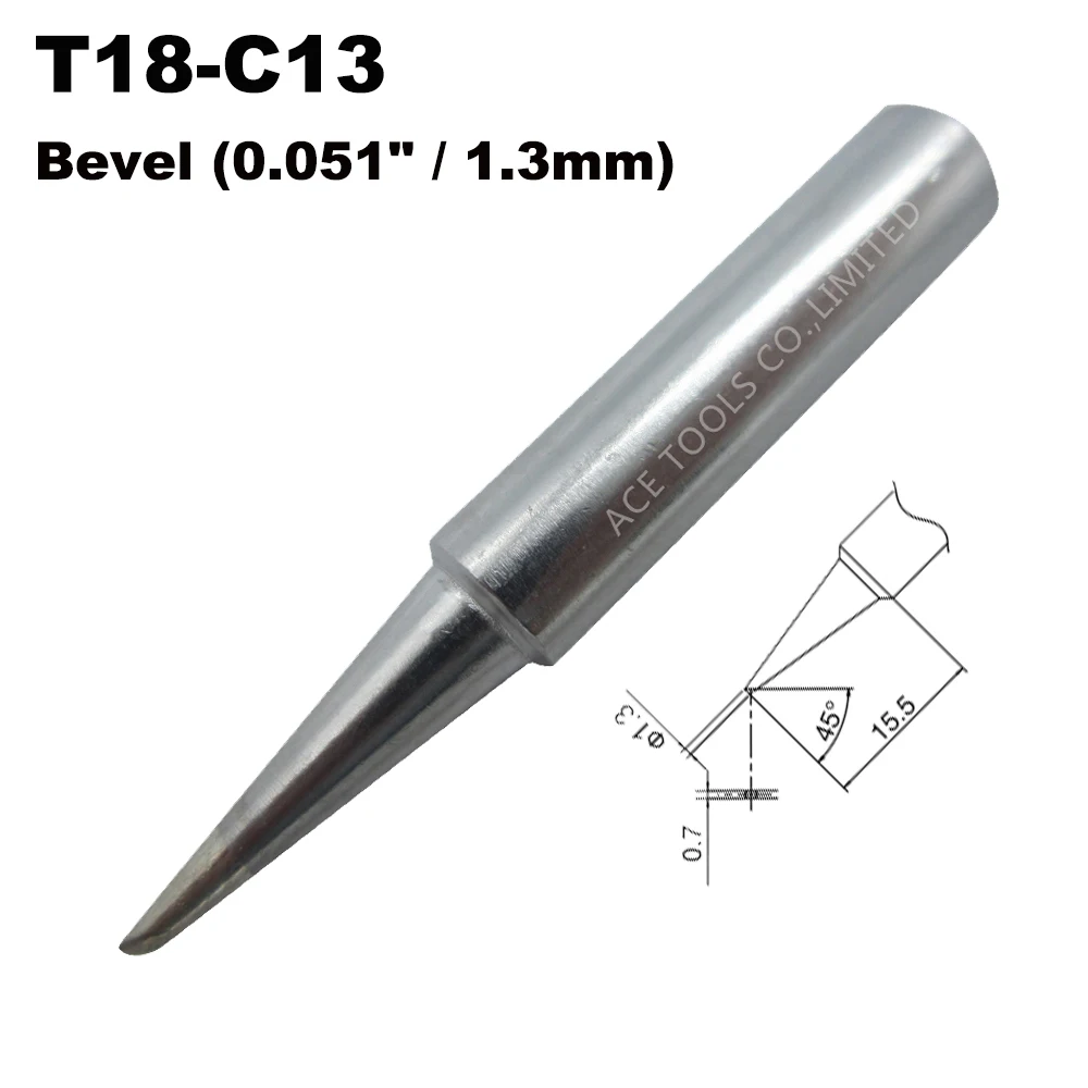 

T18-C13 Soldering Tip Bevel 1.3mm 0.051" Fit HAKKO FX-888 FX-888D FX-8801 FX-600 Lead Free Iron Nozzle Welding Pencil Handle Bit