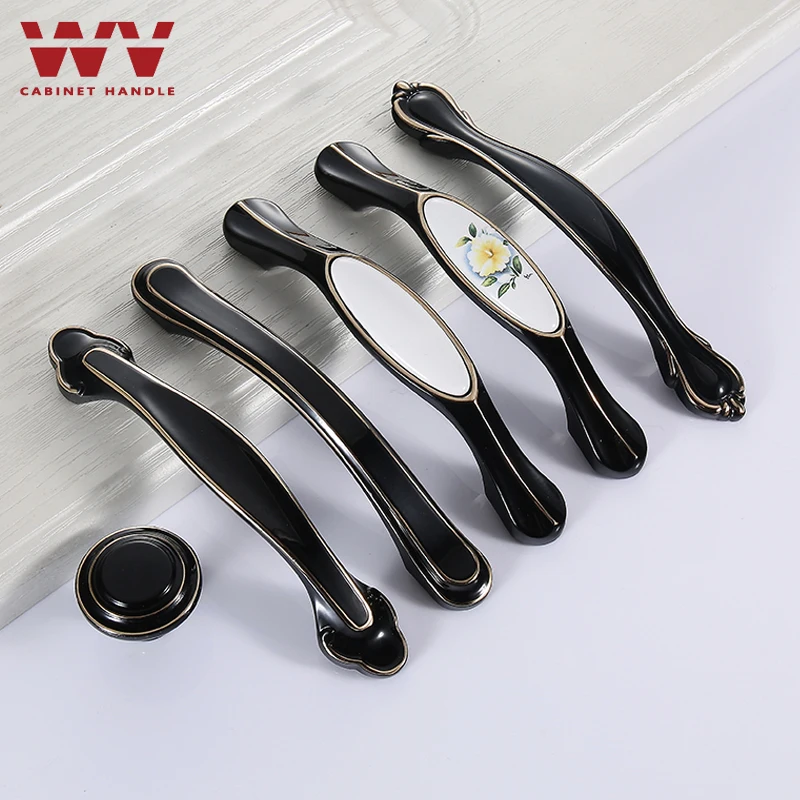 

WV Piano Paint Wardrobe Handle European Style Black Gold Cabinet American Knobs Shoe Cabinet Modern Simple Single Pulls 6032