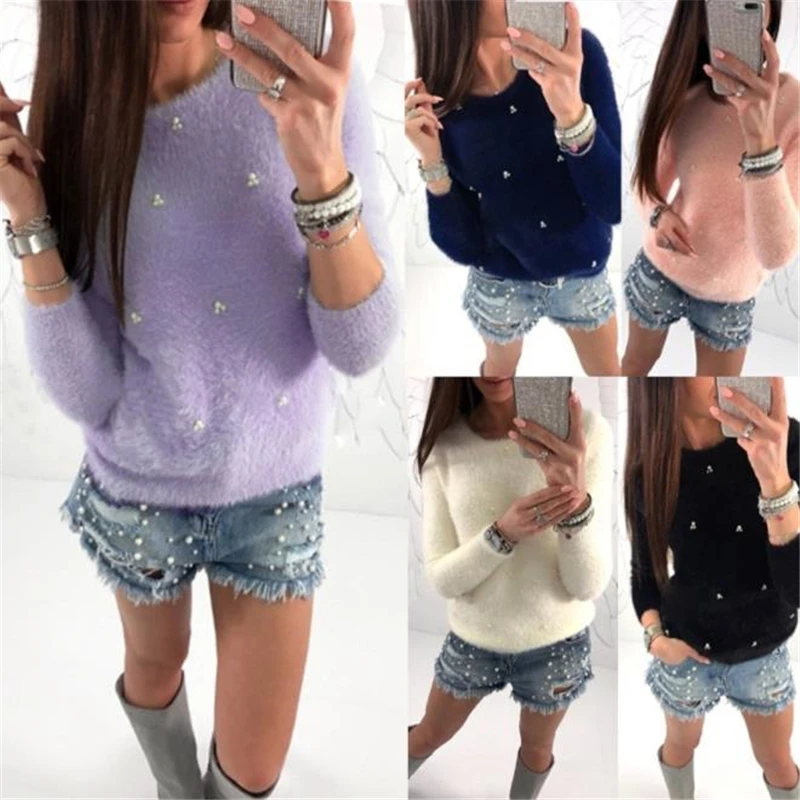 Autumn Winter Sweater Women Faux Pearl Beading Solid Color Sweaters Fashionh Long Sleeve Pullover Warm Sweater Pull Femme
Autumn Winter Sweater Women Faux Pearl Beading Solid Color Sweaters Fashionh Long Sleeve Pullover Warm Sweater Pull Femme