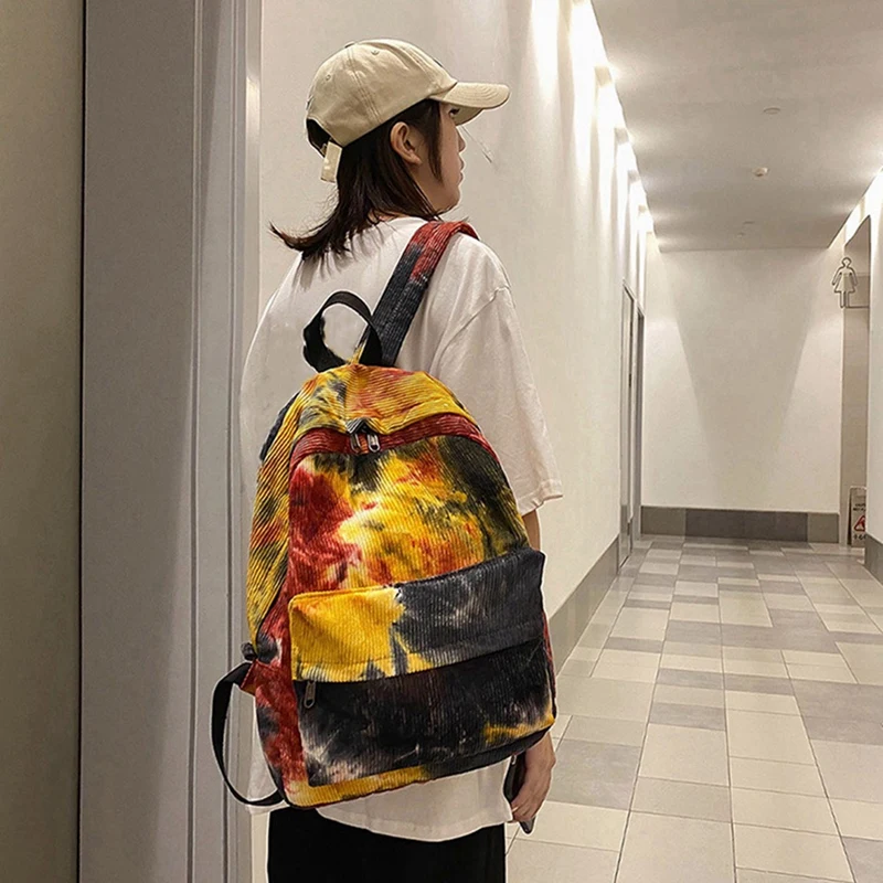 Ladies Harajuku Corduroy Backpack School Bag Student Backpack Retro Book Doodle School Bag