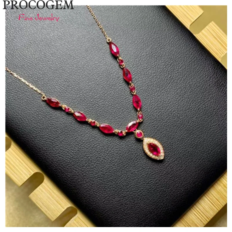 PROCOGEM 18K Yellow Gold luxurious Natural Ruby Necklaces for Women 3x6mm Real gemstones Fine jewelry 925 Sterling silver #713
PROCOGEM 18K Yellow Gold luxurious Natural Ruby Necklaces for Women 3x6mm Real gemstones Fine jewelry 925 Sterling silver #713