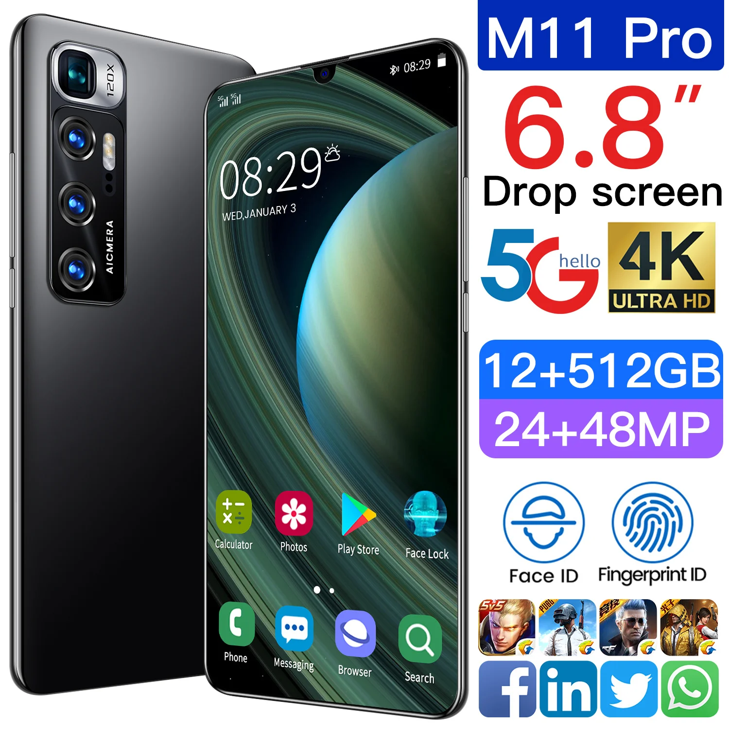 Best M11 Pro Global Version Smartphone 5000mah Battery 6.8 Inch Full Screen 12GB 512GB 24MP 48MP Camera Snapdragon 888 Face ID
Best M11 Pro Global Version Smartphone 5000mah Battery 6.8 Inch Full Screen 12GB 512GB 24MP 48MP Camera Snapdragon 888 Face ID