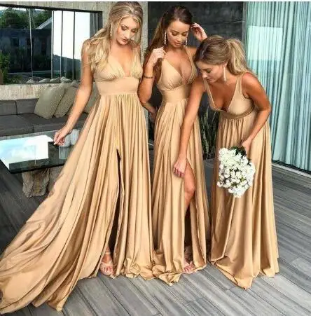 2020 Pretty Champagne Gold Bridesmaid Dresses Cheap Side Split V-neck A-line Blush Bridal Party Guest evening Gowns платье подру
2020 Pretty Champagne Gold Bridesmaid Dresses Cheap Side Split V-neck A-line Blush Bridal Party Guest evening Gowns платье подру