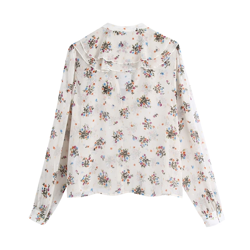 Summer women's casual flower print V-neck long-sleeved ruffled decorative shirt
Summer women's casual flower print V-neck long-sleeved ruffled decorative shirt
