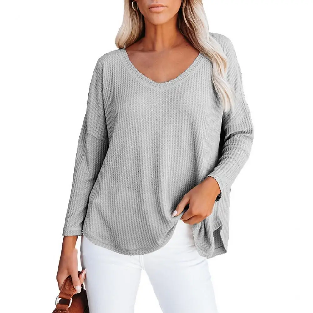 Casual Women T-shirt Waffle Pattern Solid Color Autumn Female Tee Shirt Loose V Neck Long Sleeve Lady Tshirt Streetwear
Casual Women T-shirt Waffle Pattern Solid Color Autumn Female Tee Shirt Loose V Neck Long Sleeve Lady Tshirt Streetwear