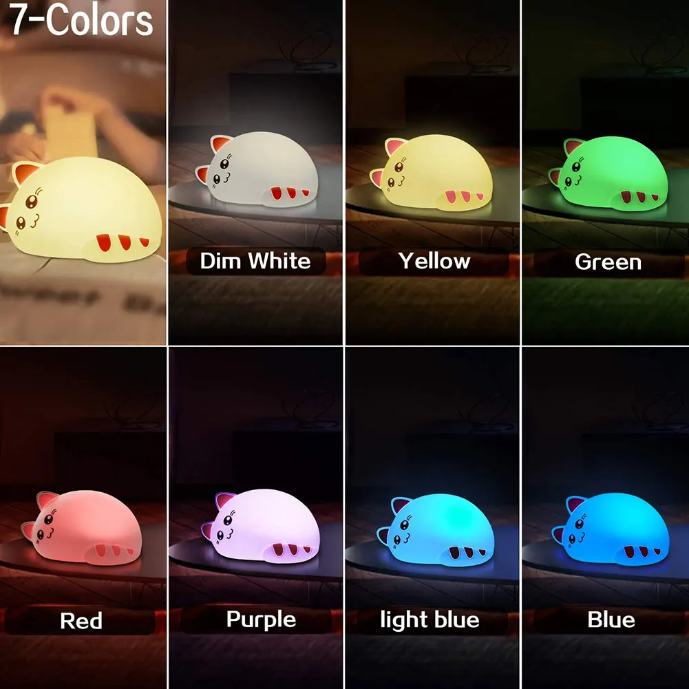 Night Light Silicone Cute LED Touch Sensor 7 Colors Cat Night Lamp Kids Baby Bedroom Desktop Decor Ornaments Battery USB Charge
Night Light Silicone Cute LED Touch Sensor 7 Colors Cat Night Lamp Kids Baby Bedroom Desktop Decor Ornaments Battery USB Charge