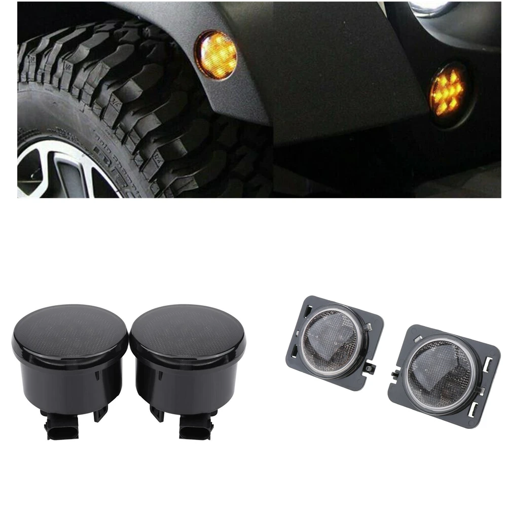 

For Jeep Wrangler JK LED Car Front Wheel Eyebrow Eyelid Turn Signal Side Marker Fender Light & Grille Bumper Indicator Lamp Bulb