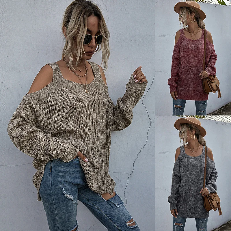 W Solid color knitting square neck loose off shoulder bottom sweater long sleeve 2021 autumn
W Solid color knitting square neck loose off shoulder bottom sweater long sleeve 2021 autumn