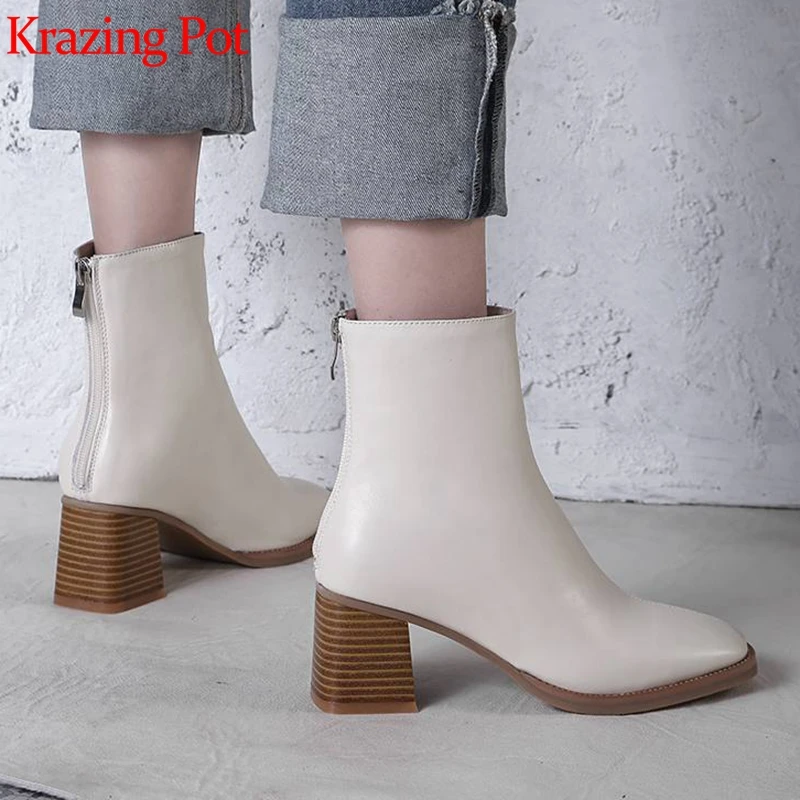 Krazing pot genuine leather round toe high heels zipper ankle boots high street fashion concise simple style Chelsea boots L32
Krazing pot genuine leather round toe high heels zipper ankle boots high street fashion concise simple style Chelsea boots L32