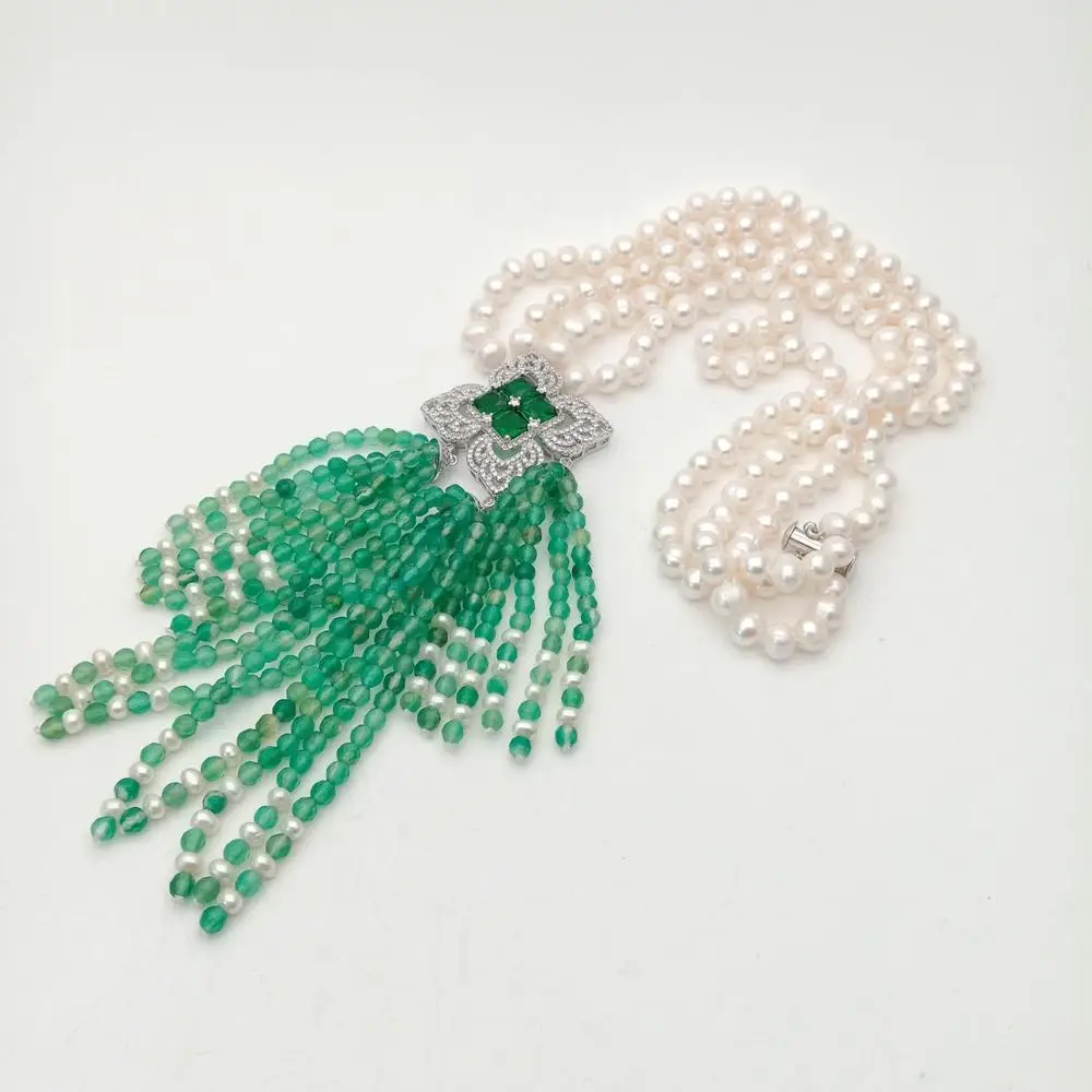 20'' 2 Strands White freshwater Pearl Necklace Genuine Green stone Cz Pave silver color plated flower Pendant for women
20'' 2 Strands White freshwater Pearl Necklace Genuine Green stone Cz Pave silver color plated flower Pendant for women