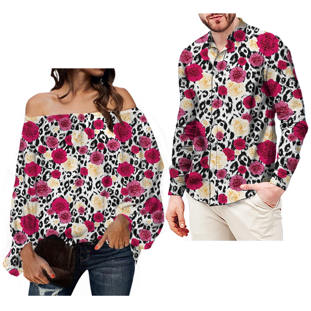 Couple Suits for Women and Men White Leopard with Rose Flower Pattern Casual Shirts Ladies Blouse Chiffon Tunics Tops
Couple Suits for Women and Men White Leopard with Rose Flower Pattern Casual Shirts Ladies Blouse Chiffon Tunics Tops
