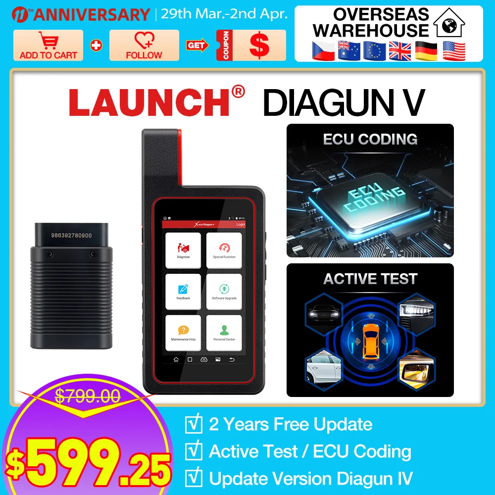New LAUNCH X431 Diagun V with 15 special functions full system OBDII Auto Diagnostic Tool 2 years Update FREE OBD Code reader Sc
New LAUNCH X431 Diagun V with 15 special functions full system OBDII Auto Diagnostic Tool 2 years Update FREE OBD Code reader Sc