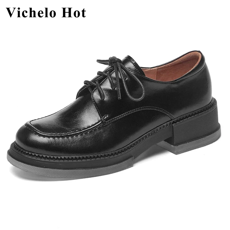 Vichelo Hot genuine leather round toe med heels sewing simple style vintage energy cozy British school slip on women pumps L0f1
Vichelo Hot genuine leather round toe med heels sewing simple style vintage energy cozy British school slip on women pumps L0f1