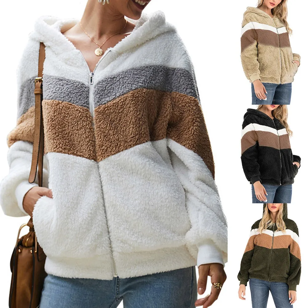Oversize Women Plush Hooded Zipper Loose Casual Thicken Warm Coat Sweater Zip Up Cardigan Hit Color Imitation Lamb Wool Jacket
Oversize Women Plush Hooded Zipper Loose Casual Thicken Warm Coat Sweater Zip Up Cardigan Hit Color Imitation Lamb Wool Jacket