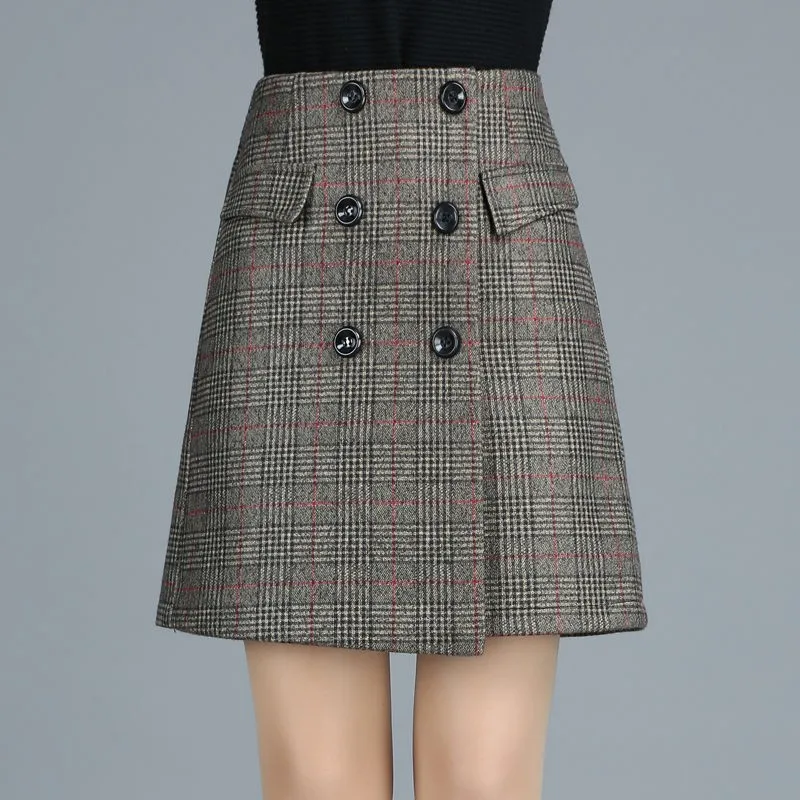 2020 Autumn&Winter Woolen Plaid Skirt Women Korean Sexy Elastic High Waist A Line Skirt Double Button Woolen Mini Skirt S/5XL
2020 Autumn&Winter Woolen Plaid Skirt Women Korean Sexy Elastic High Waist A Line Skirt Double Button Woolen Mini Skirt S/5XL